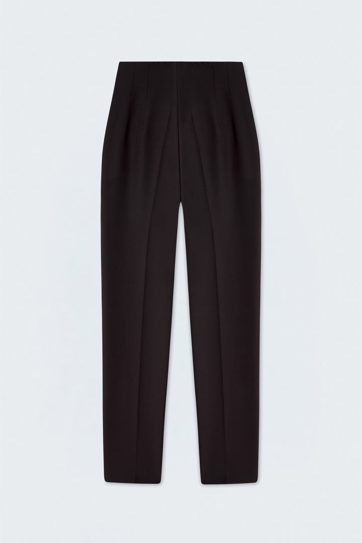 Sateen Pantalon taille haute à plis - Marron