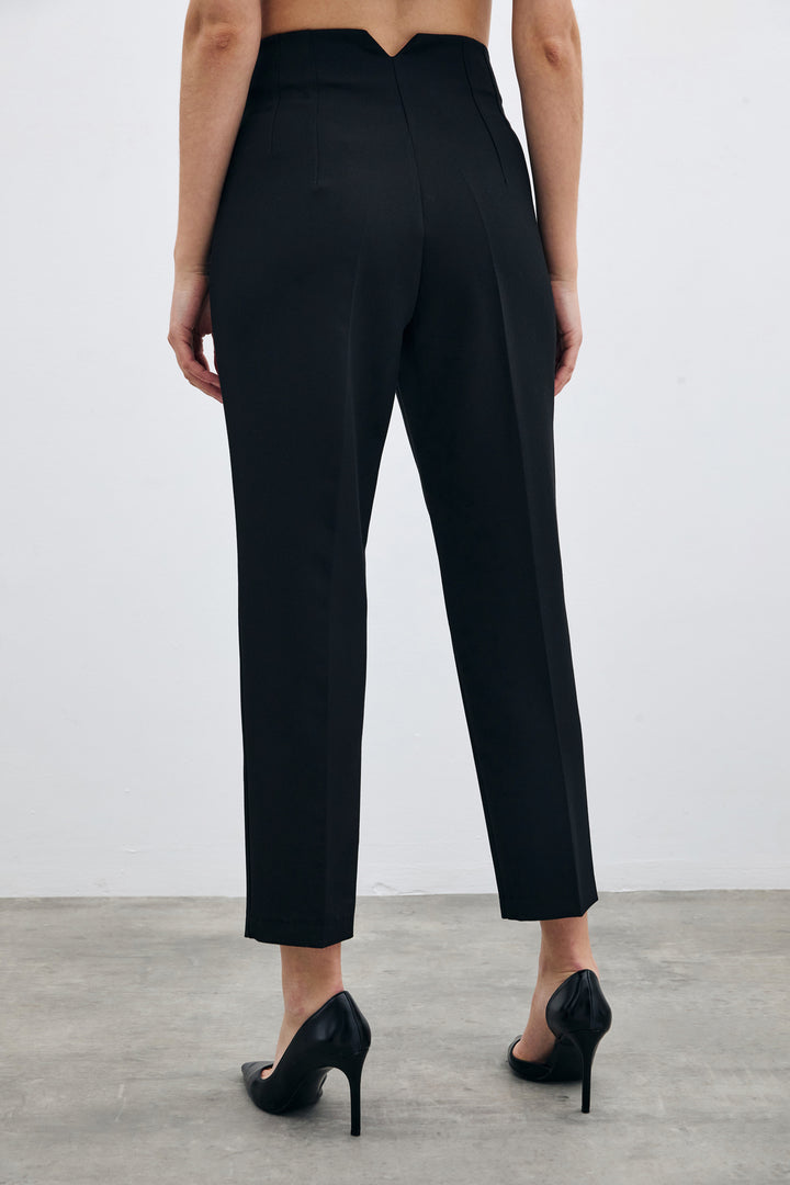 Sateen Pantalon à taille haute avec plis - Noir