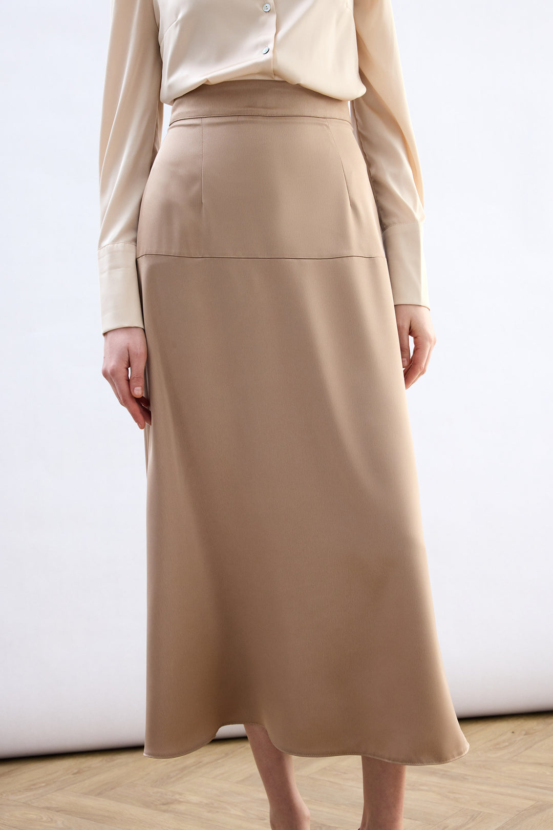 Sateen Jupe Satin Haute Taille - Beige