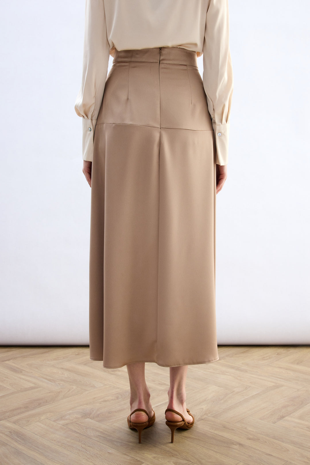 Sateen Jupe Satin Haute Taille - Beige