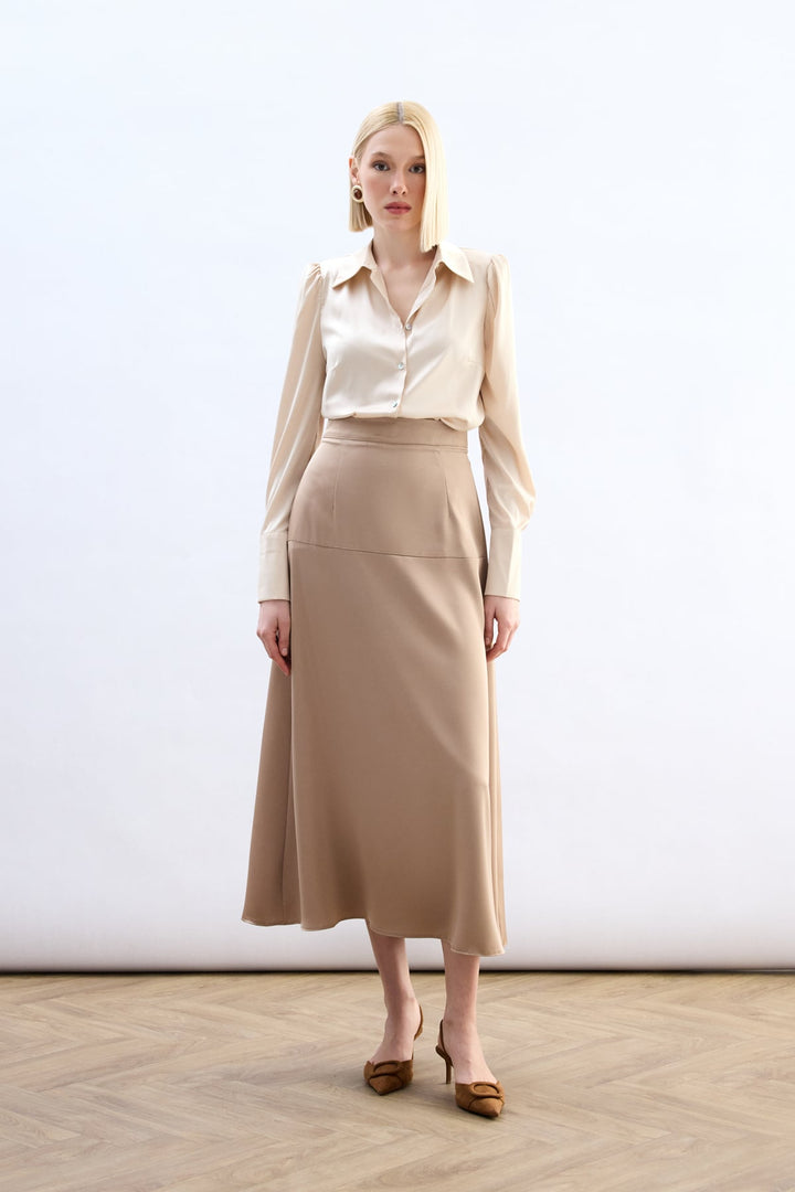 Sateen Jupe Satin Haute Taille - Beige