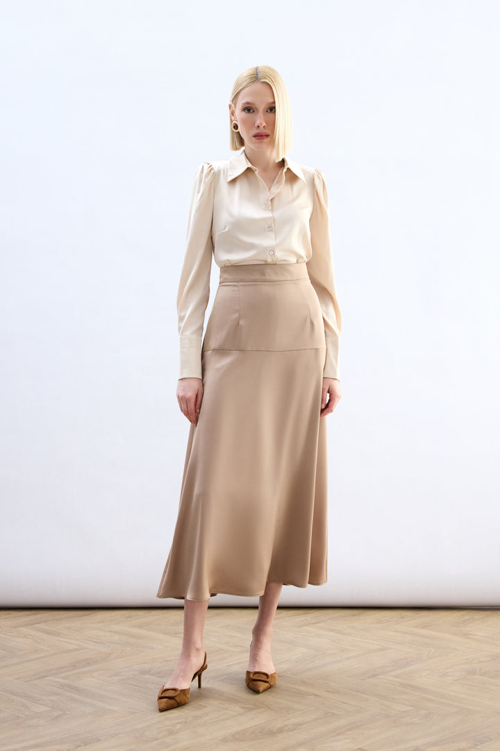 Sateen Jupe Satin Haute Taille - Beige