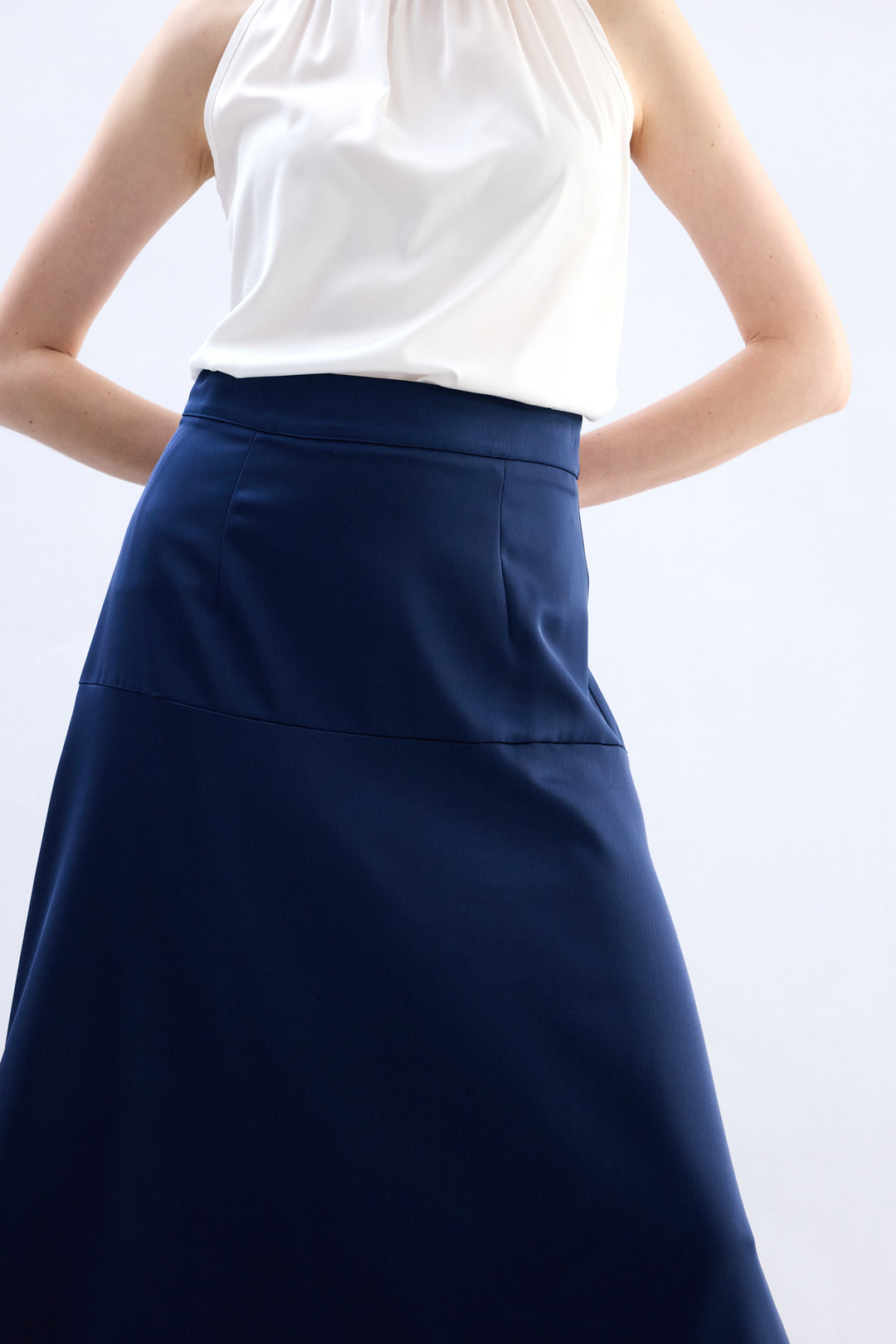 Sateen Jupe Satin Haute Taille - Bleu marine