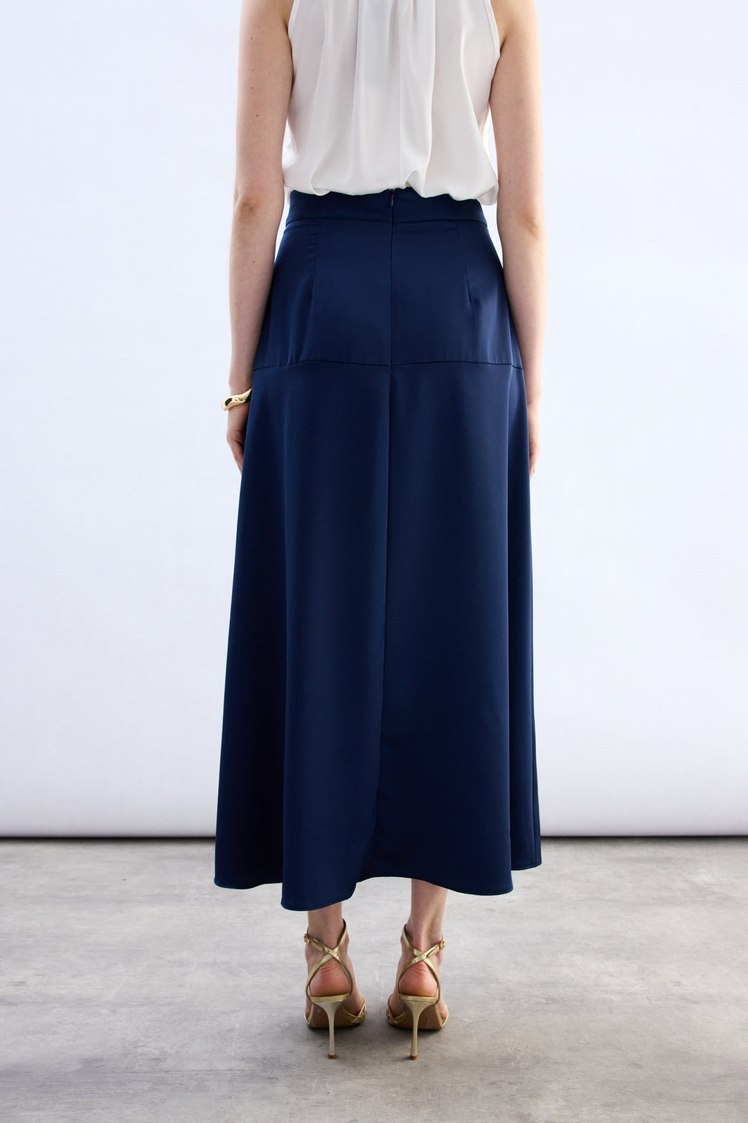 Sateen Jupe Satin Haute Taille - Bleu marine