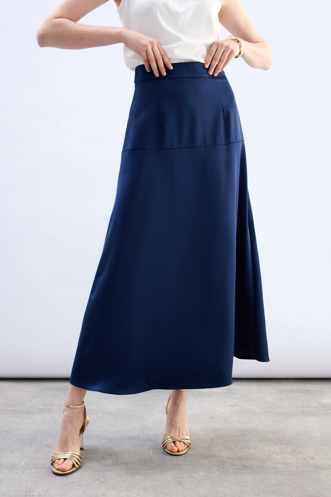 Sateen Jupe Satin Haute Taille - Bleu marine