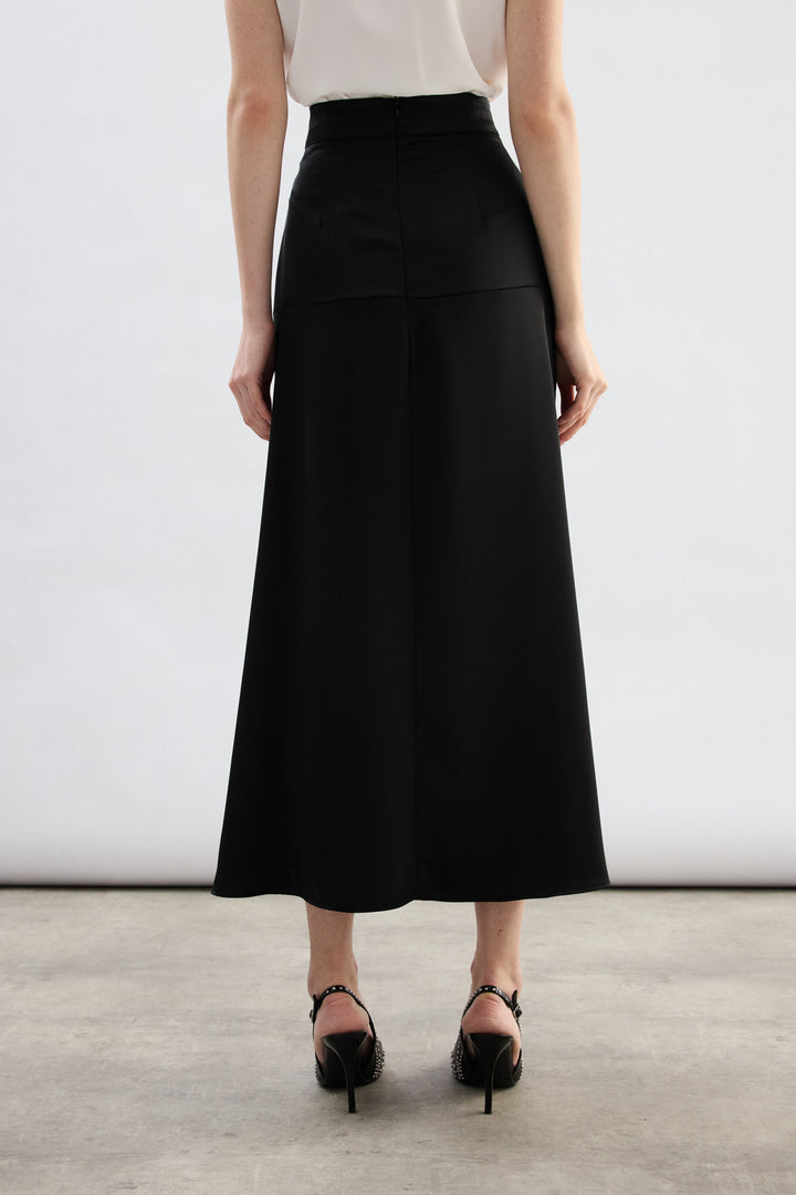 Sateen Jupe Satin Haute Taille - Noir
