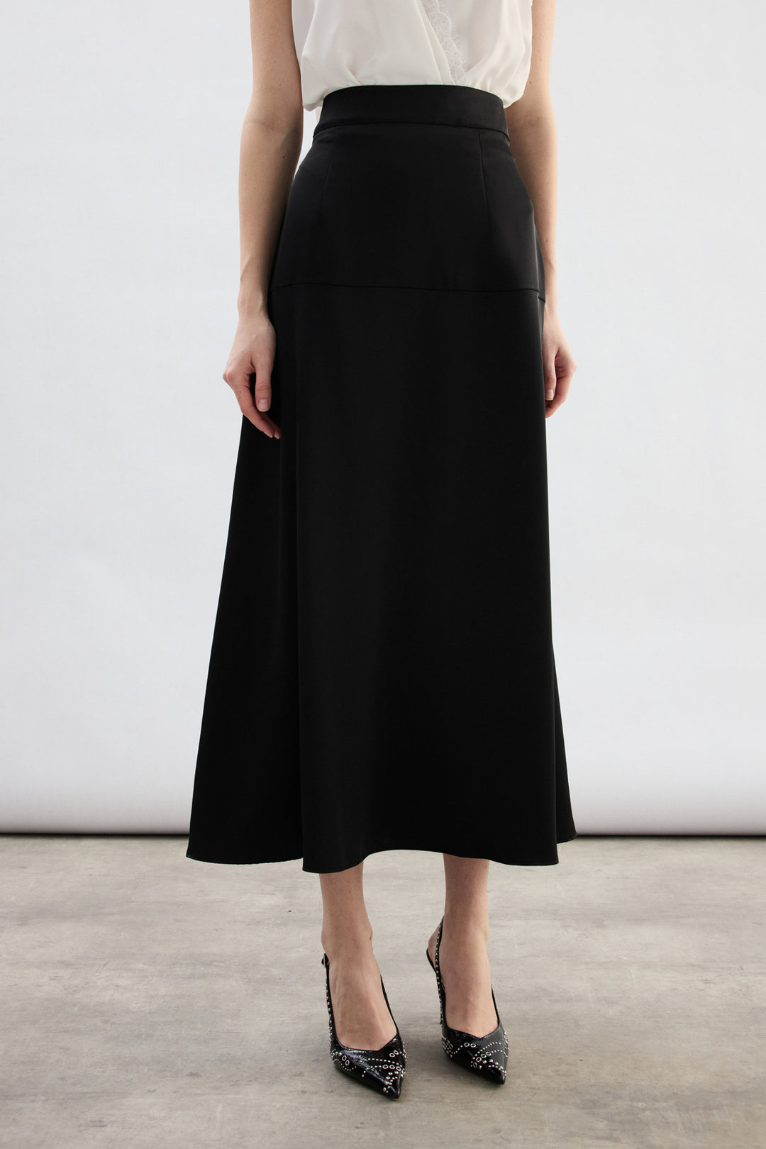 Sateen Jupe Satin Haute Taille - Noir