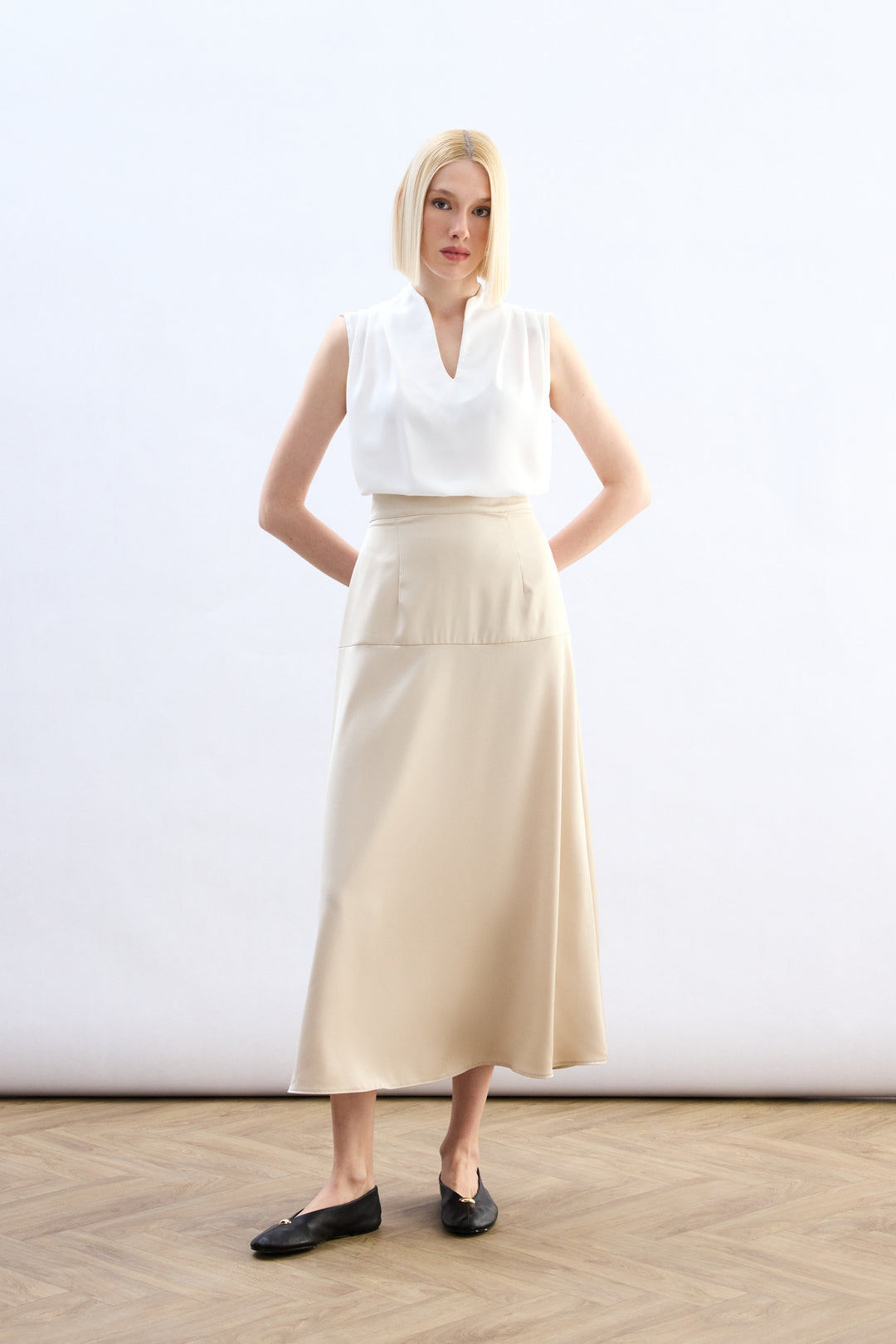 Sateen Jupe Satin Haute Taille - Pierre