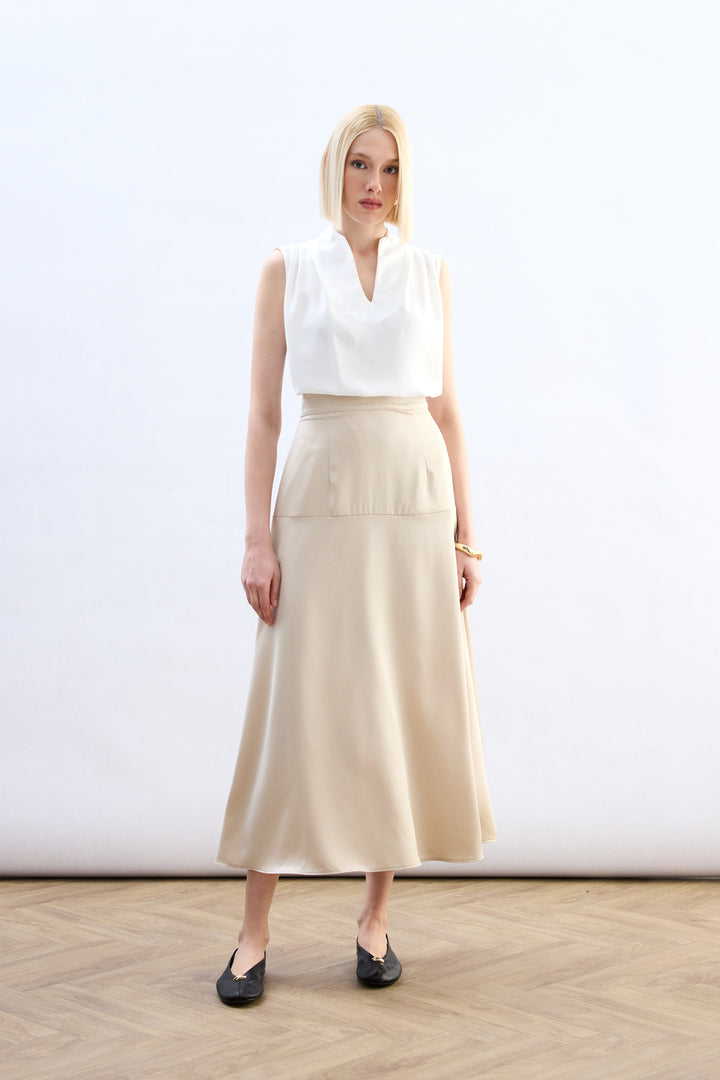 Sateen Jupe Satin Haute Taille - Pierre