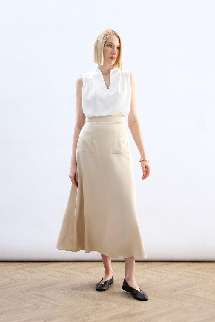 Sateen Jupe Satin Haute Taille - Pierre