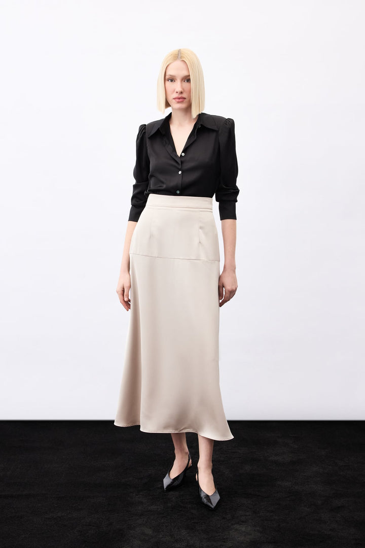 Sateen Jupe satin taille haute - Vison