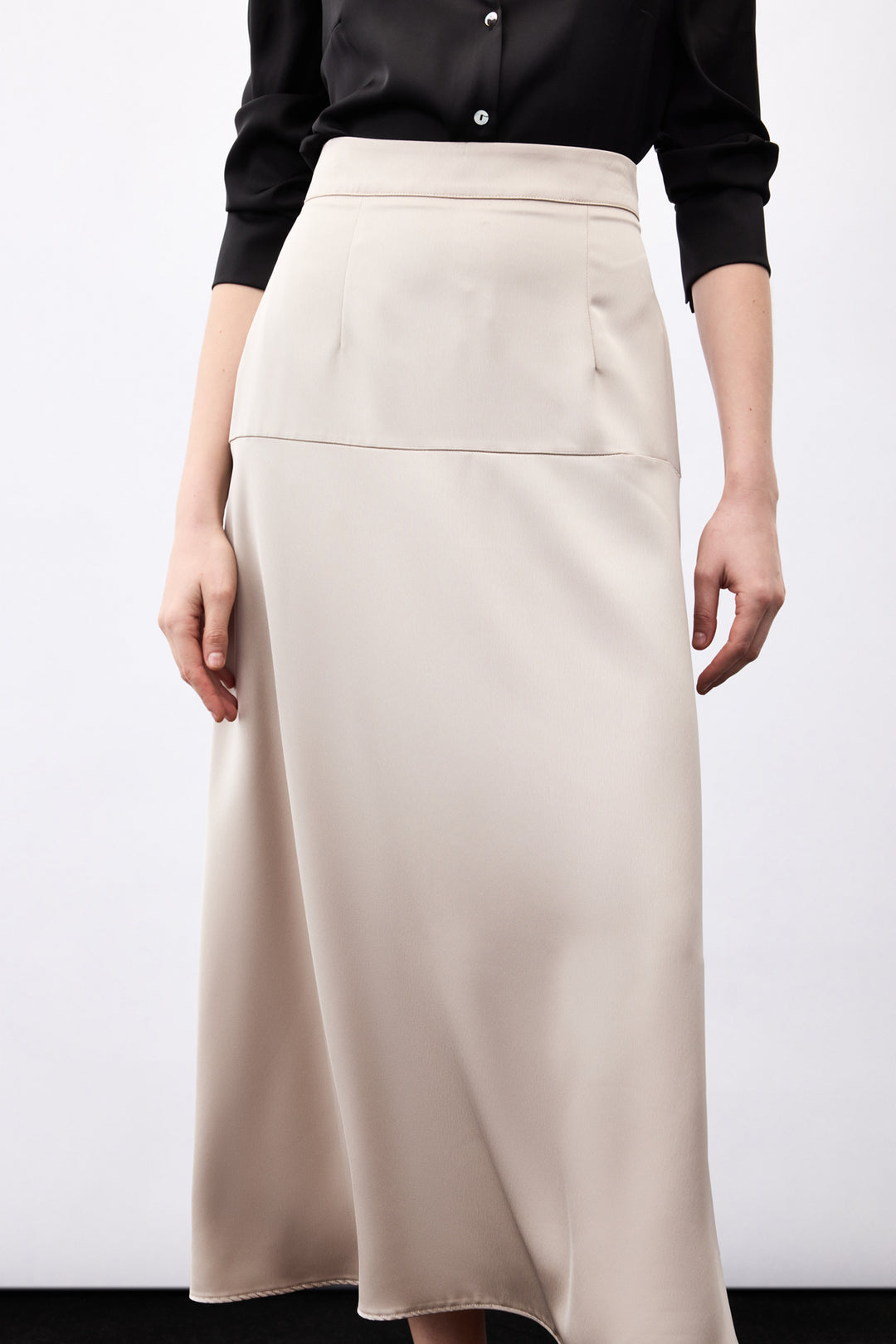 Sateen Jupe satin taille haute - Vison