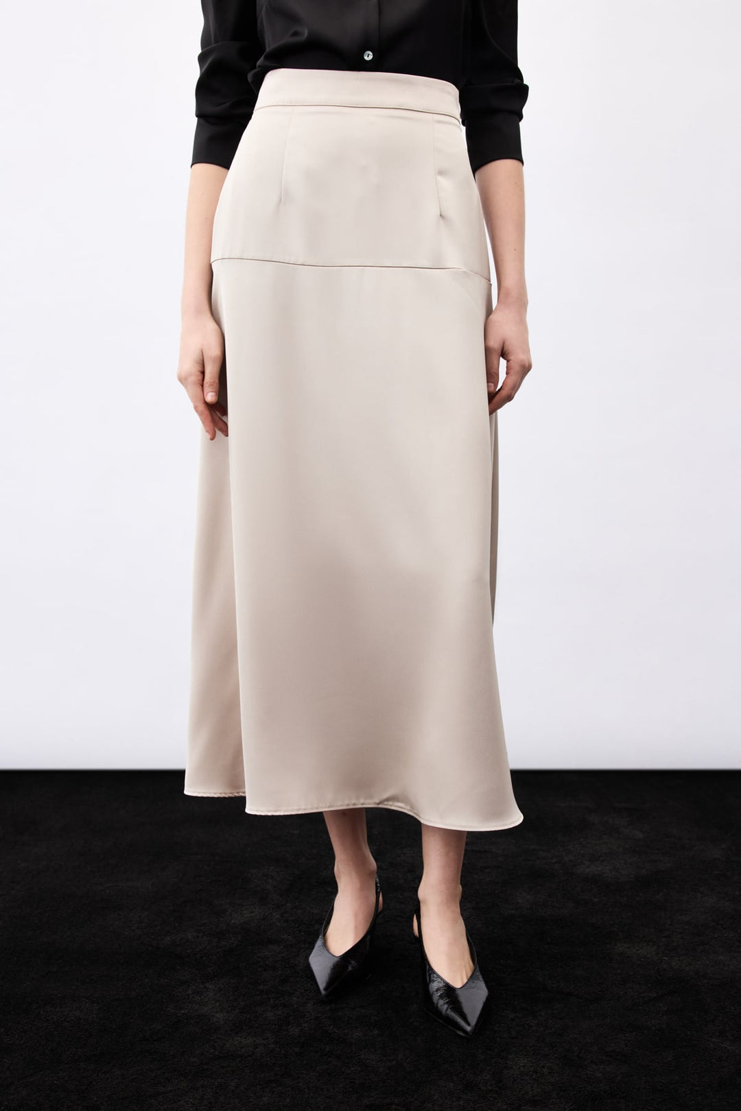 Sateen Jupe satin taille haute - Vison
