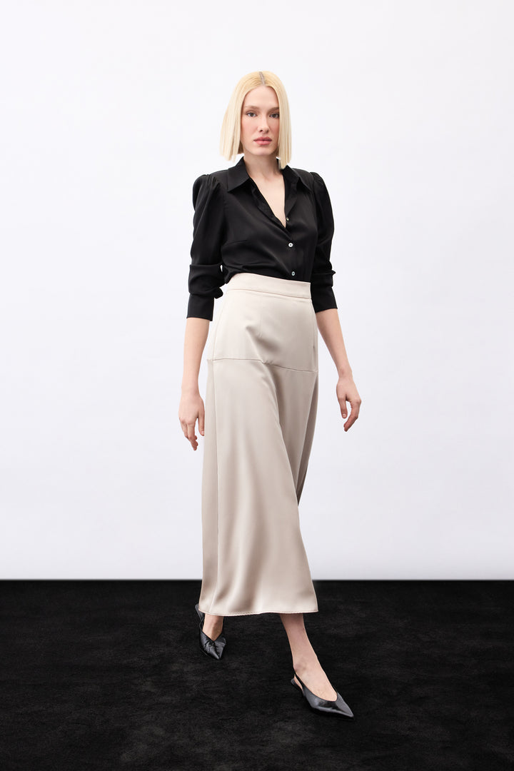 Sateen Jupe satin taille haute - Vison