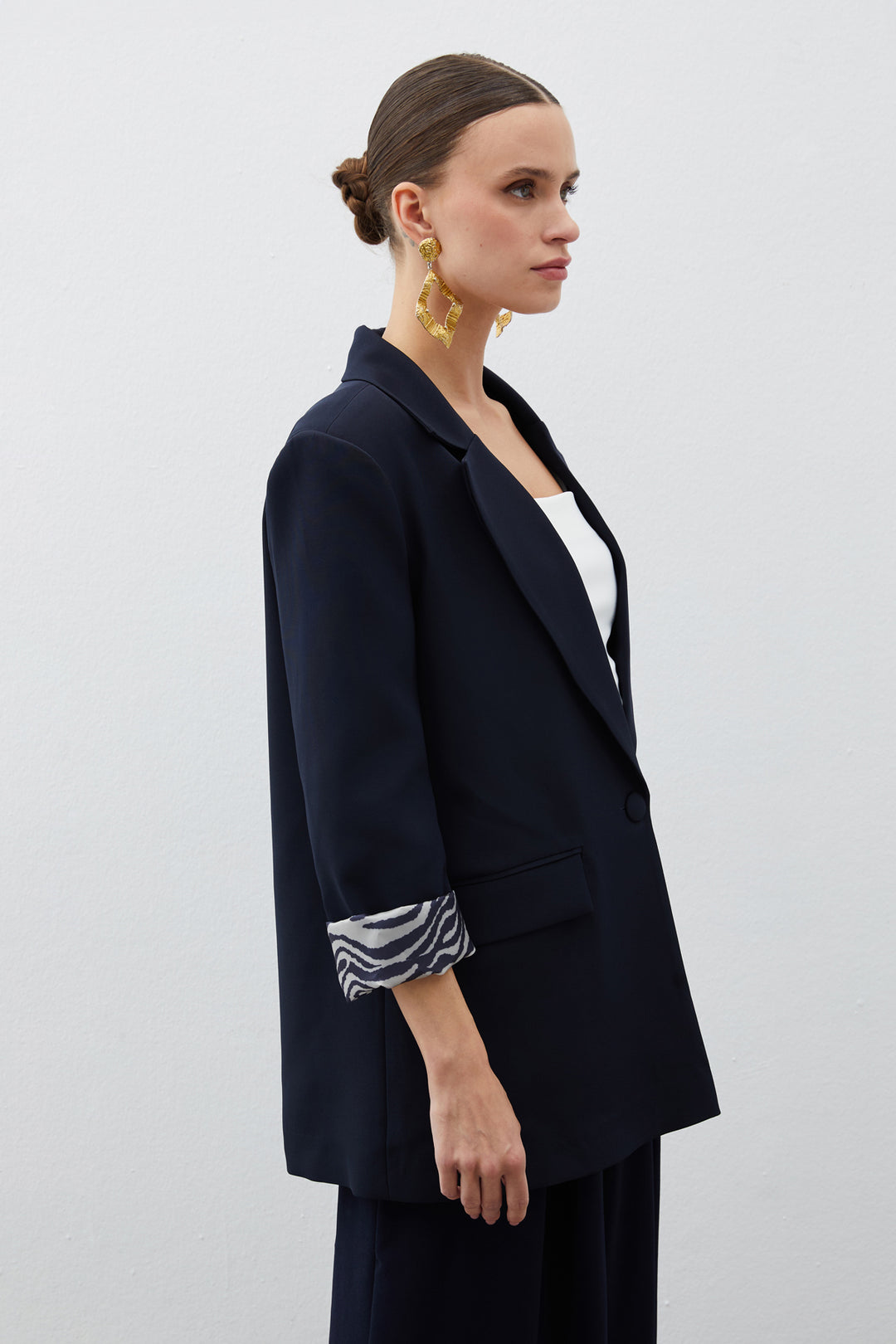 Sateen Veste longue doublée zèbre - Bleu marine