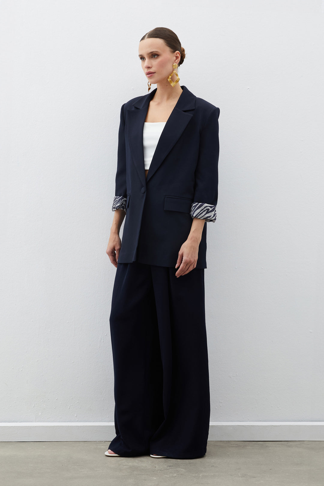 Sateen Veste longue doublée zèbre - Bleu marine