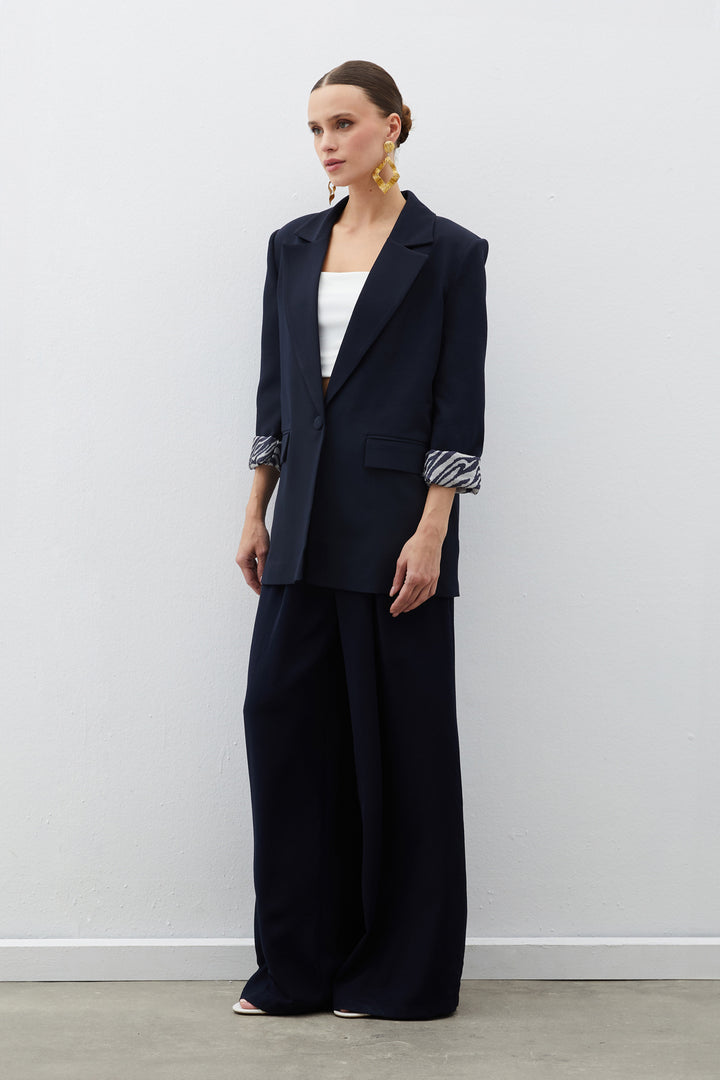 Sateen Veste longue doublée zèbre - Bleu marine