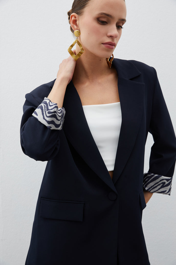 Sateen Veste longue doublée zèbre - Bleu marine