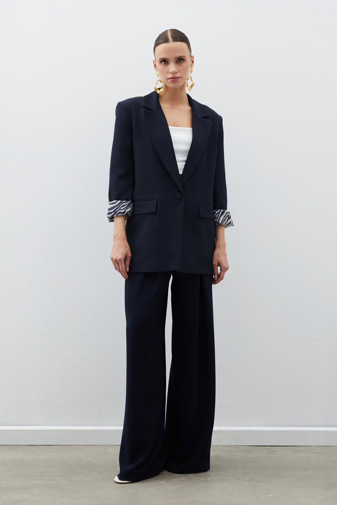 Sateen Veste longue doublée zèbre - Bleu marine