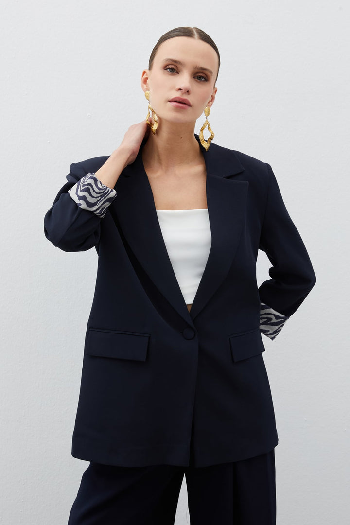 Sateen Veste longue doublée zèbre - Bleu marine