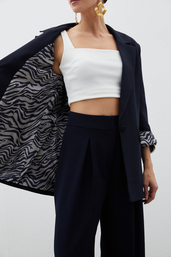 Sateen Veste longue doublée zèbre - Bleu marine