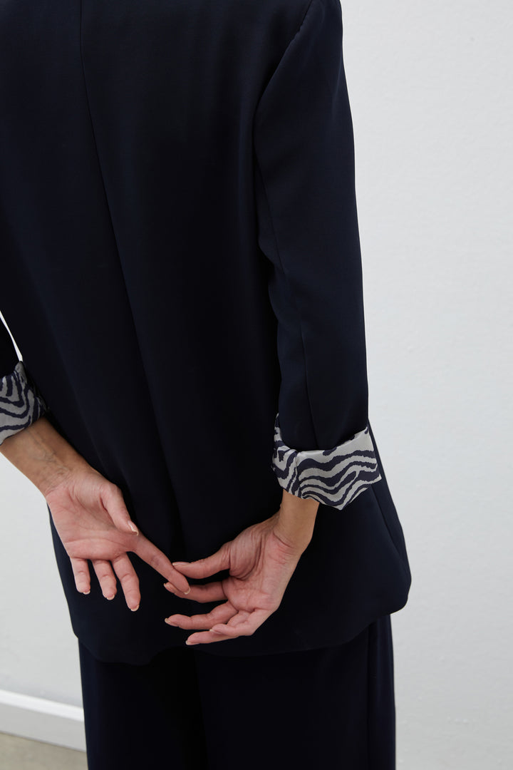 Sateen Veste longue doublée zèbre - Bleu marine