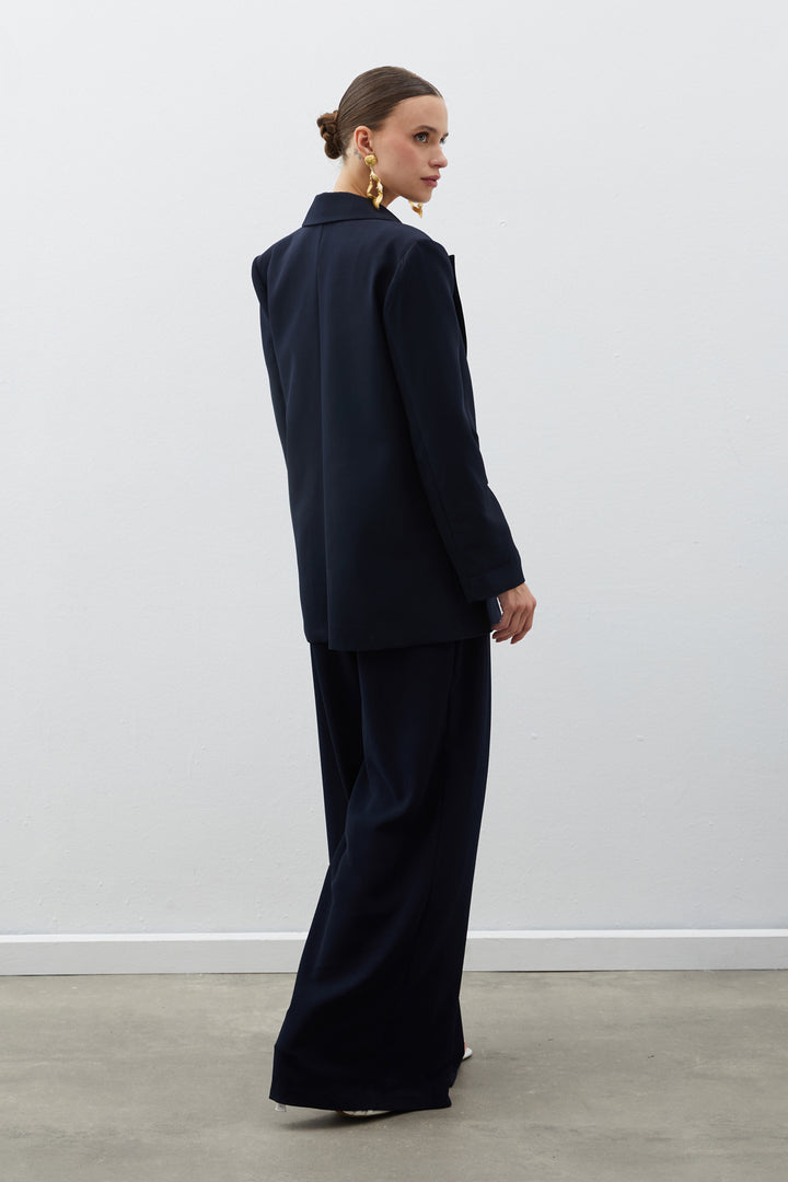 Sateen Veste longue doublée zèbre - Bleu marine