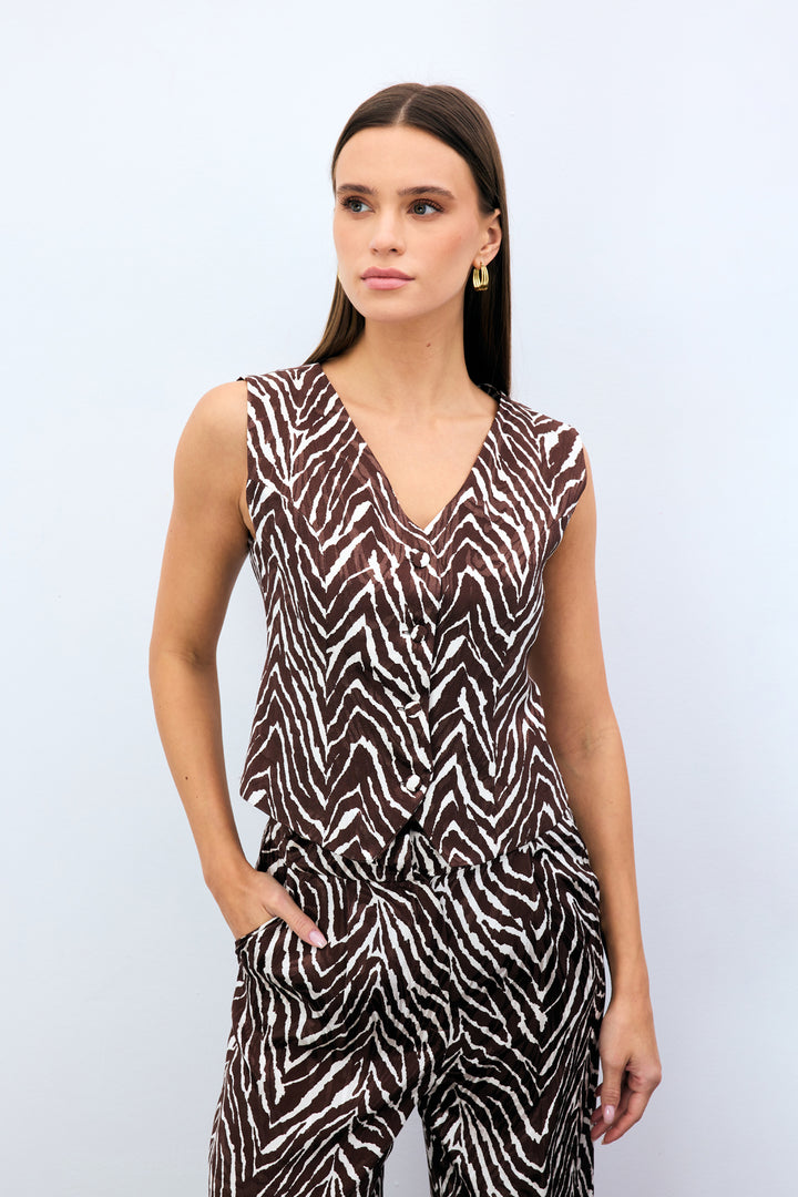 Sateen Gilet court à motif zèbre - Marron