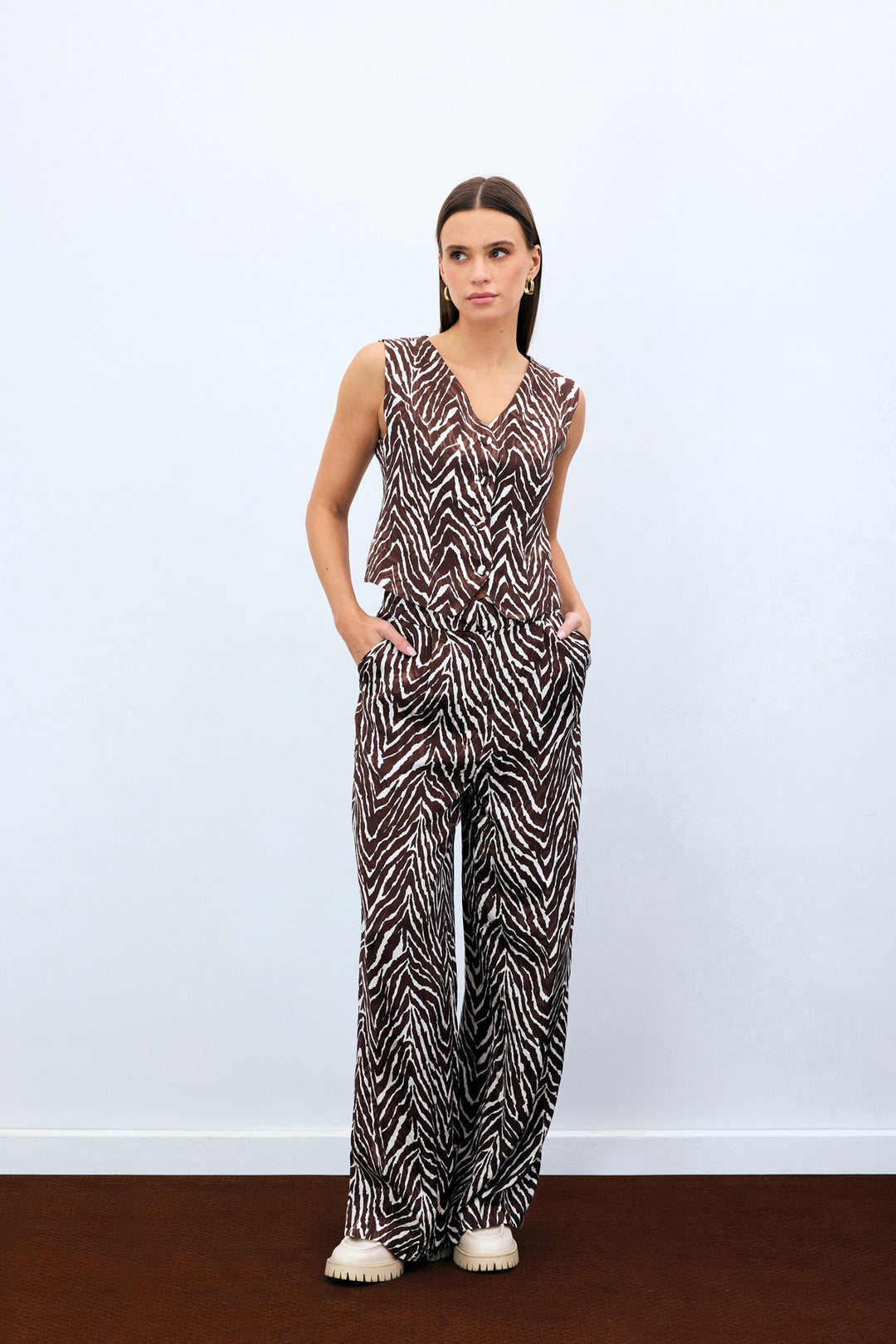 Sateen Pantalon à motifs zèbre - Marron