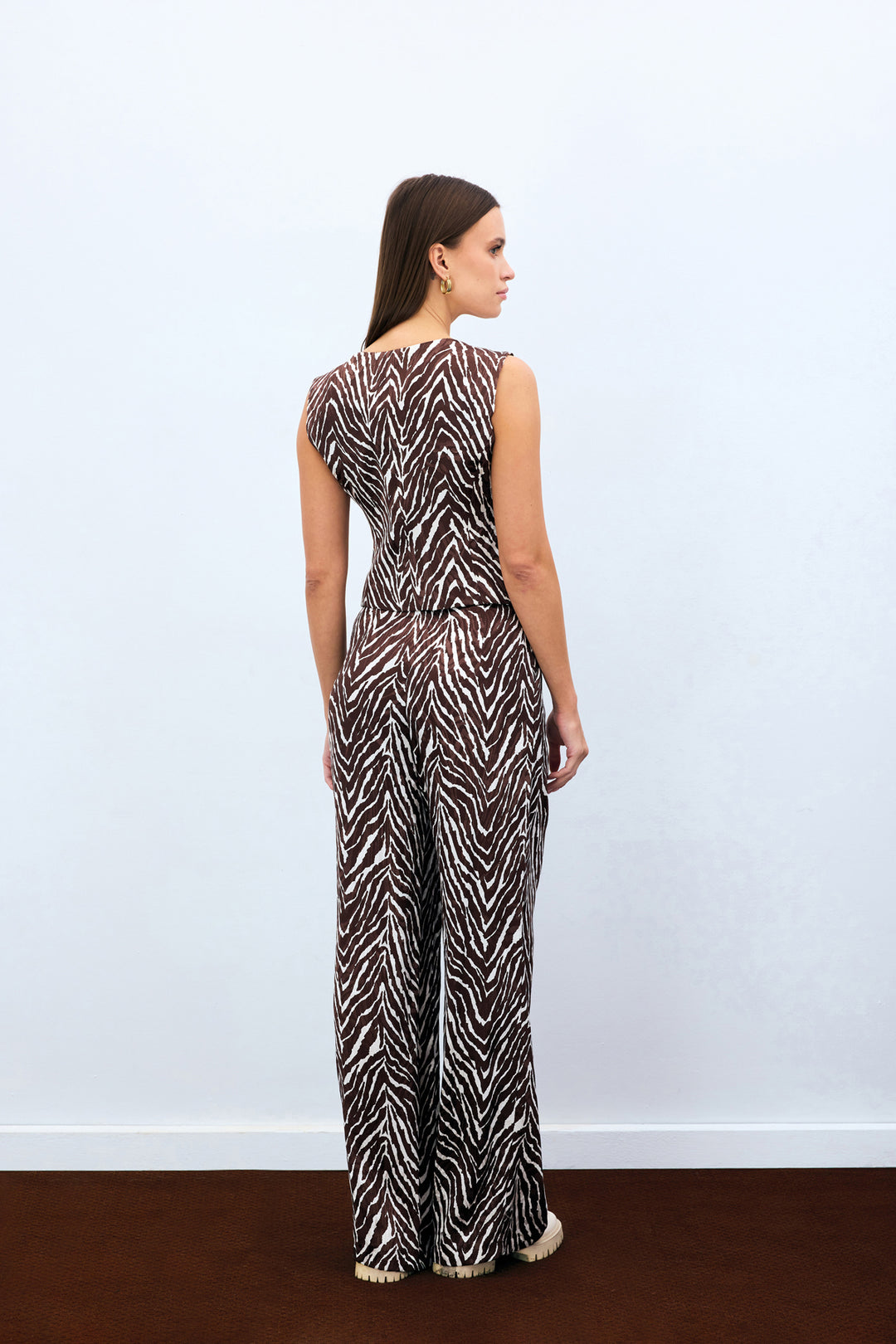 Sateen Pantalon à motifs zèbre - Marron