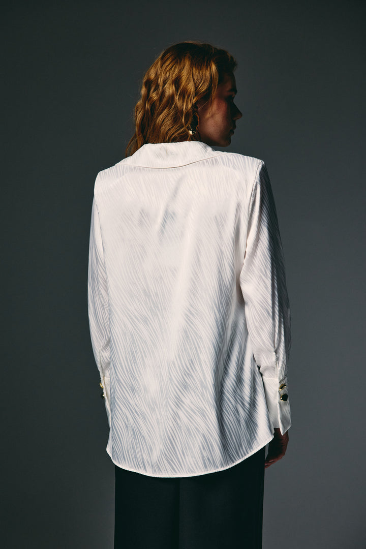 Sateen Chemise à Motif Zèbre - Écru