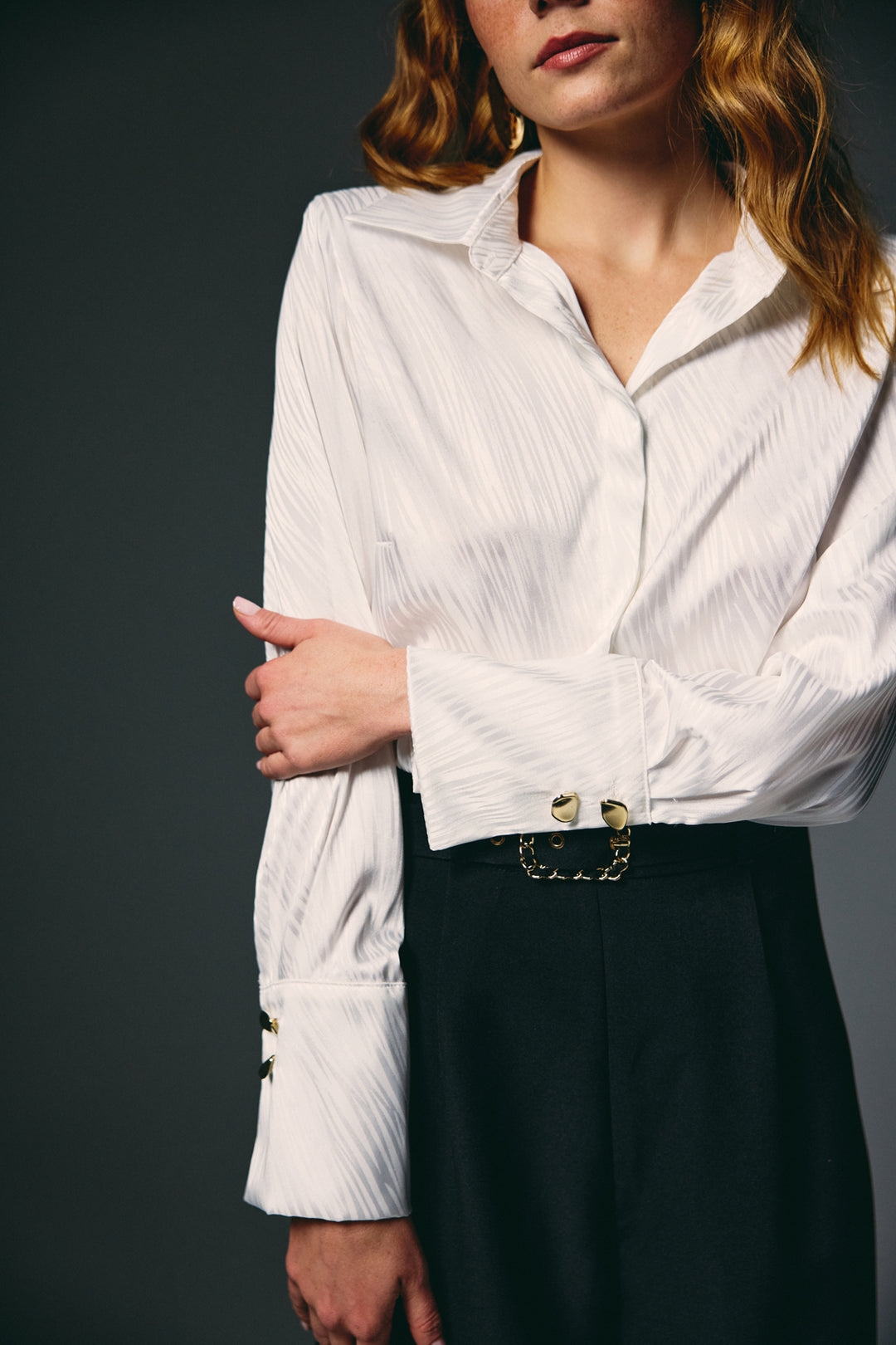 Sateen Chemise à Motif Zèbre - Écru