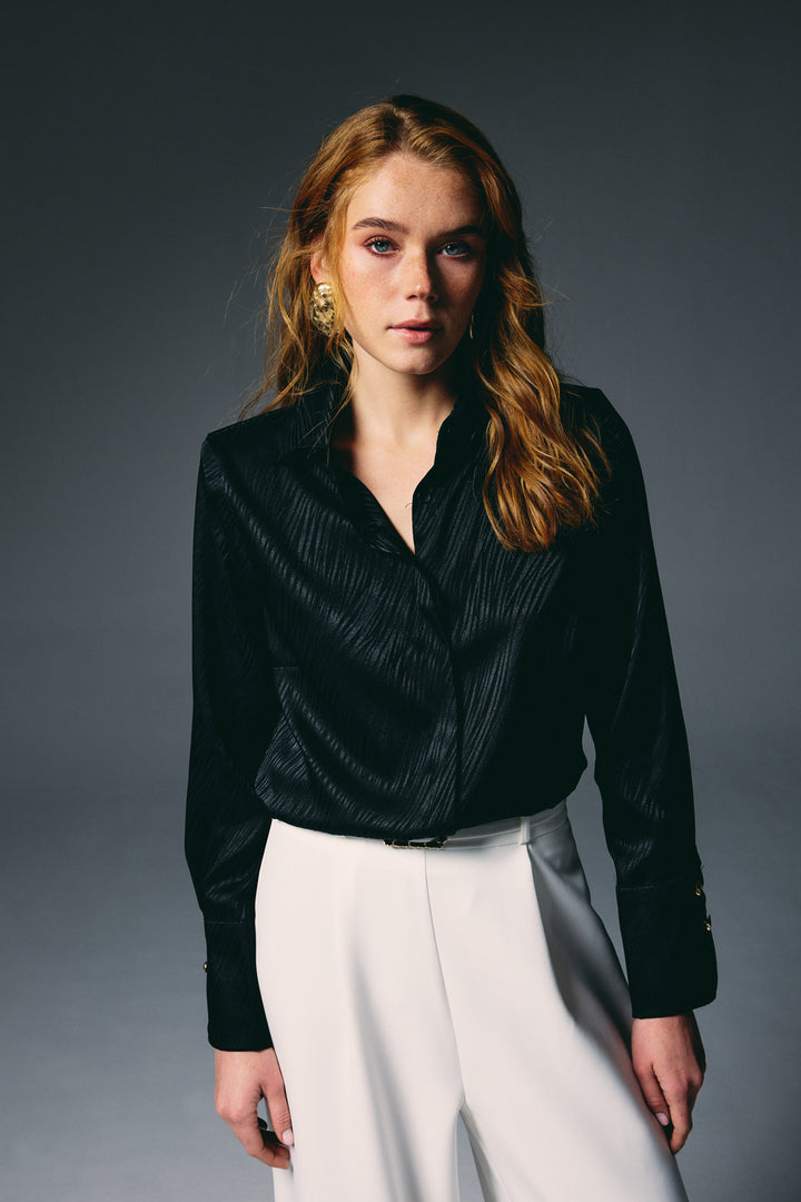 Sateen Zebra Print Shirt - Black