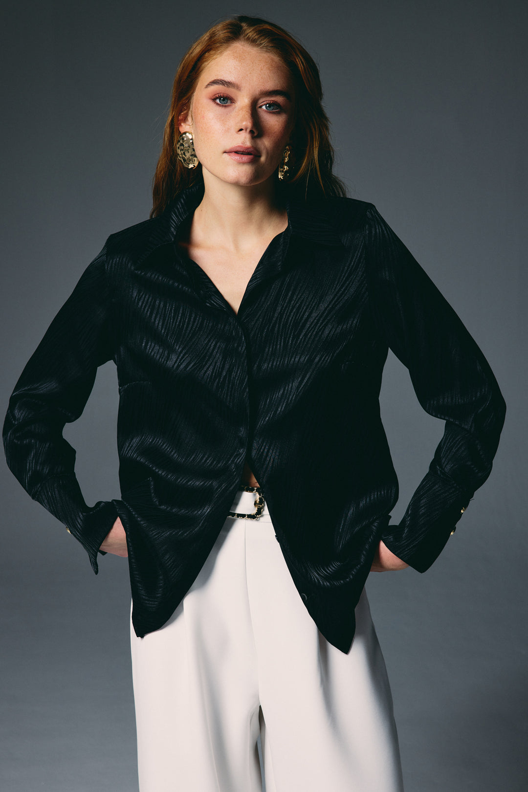 Sateen Zebra Print Shirt - Black