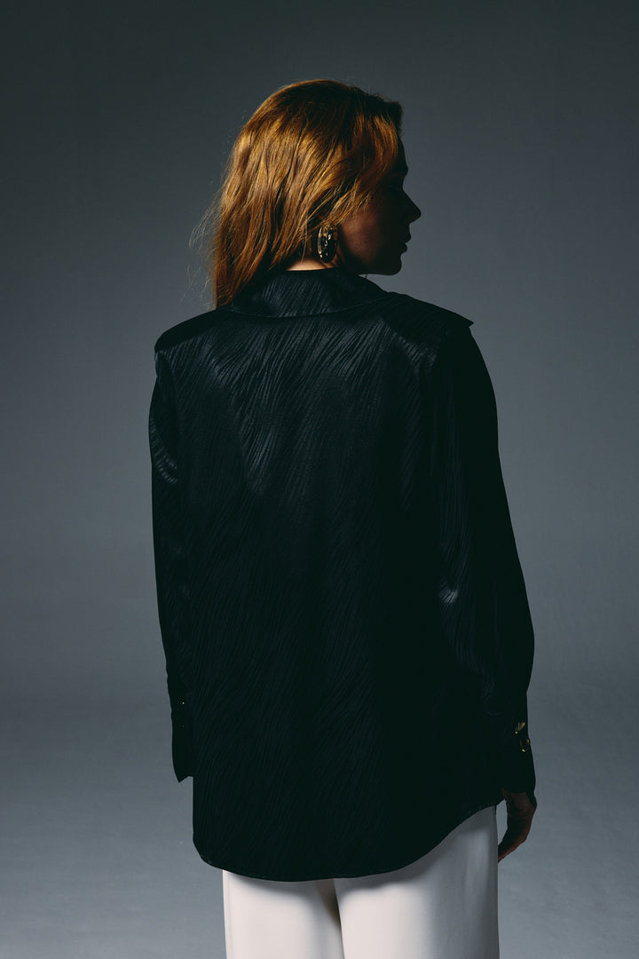 Sateen Zebra Print Shirt - Black