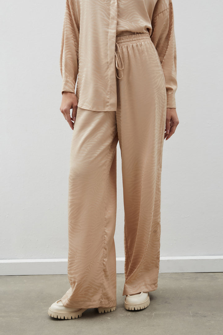 Sateen Pantalon ample à motifs zèbre - Beige
