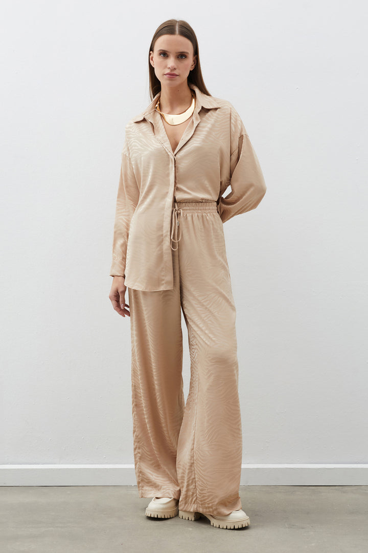 Sateen Pantalon ample à motifs zèbre - Beige
