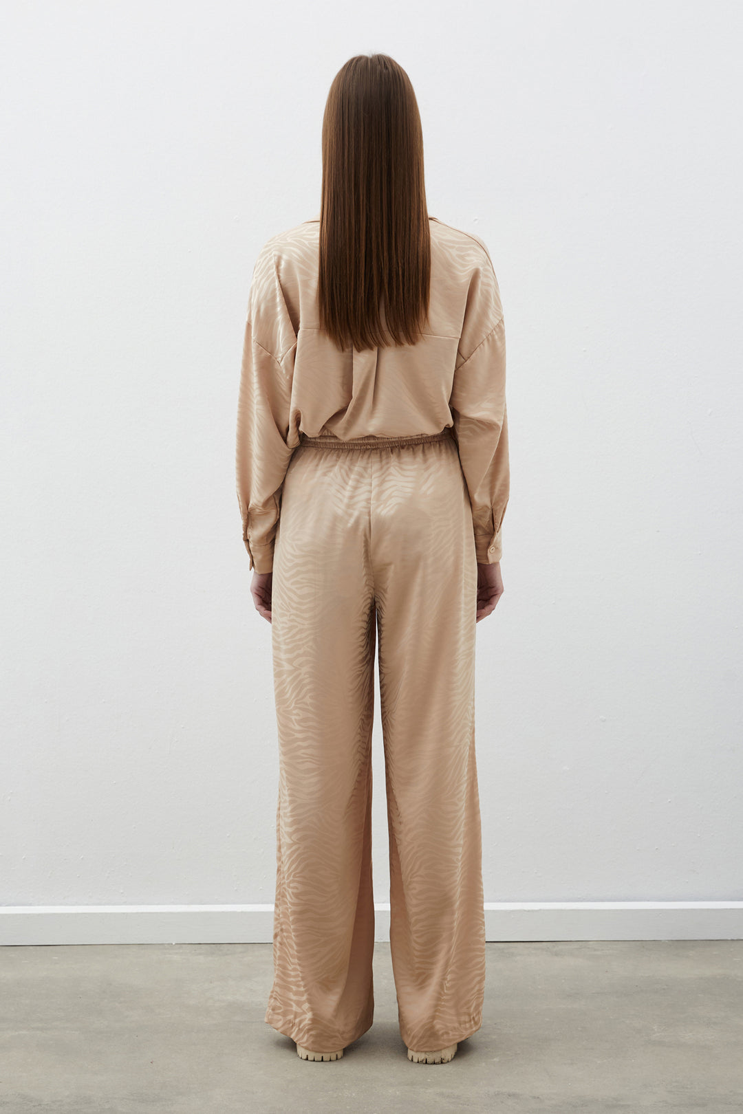 Sateen Pantalon ample à motifs zèbre - Beige