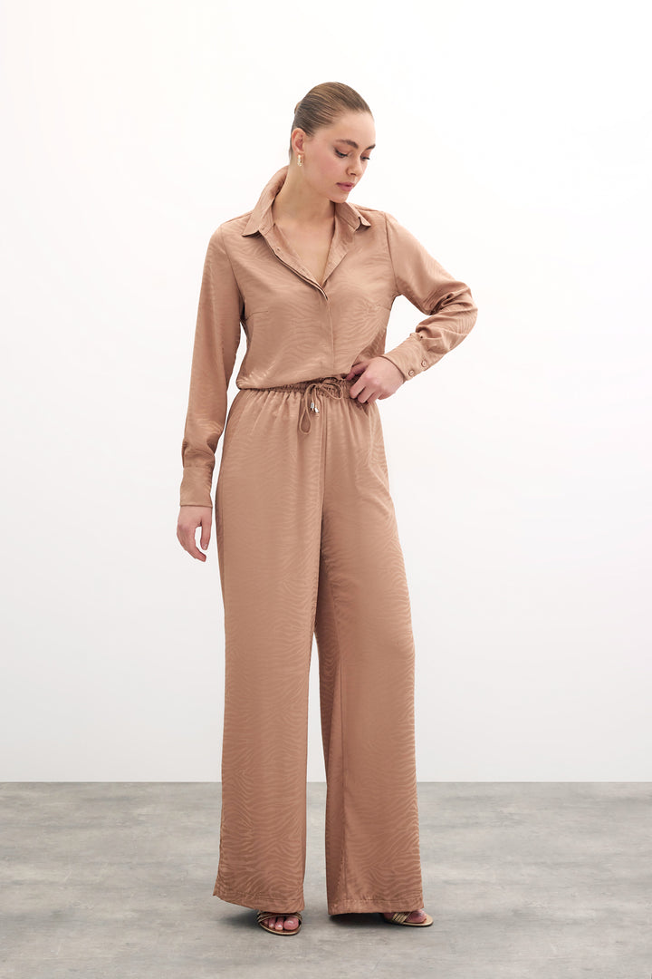 Sateen Pantalon ample à motif zèbre - camel
