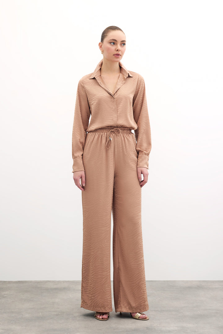 Sateen Pantalon ample à motif zèbre - camel
