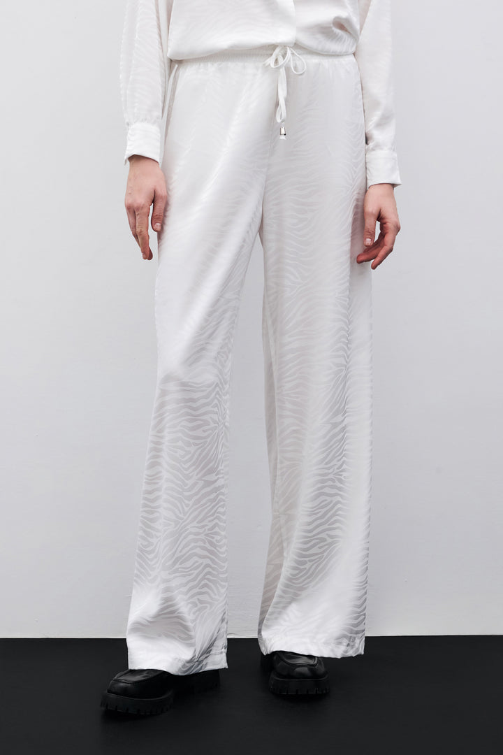 Sateen Pantalon ample à motifs zèbre - Écru