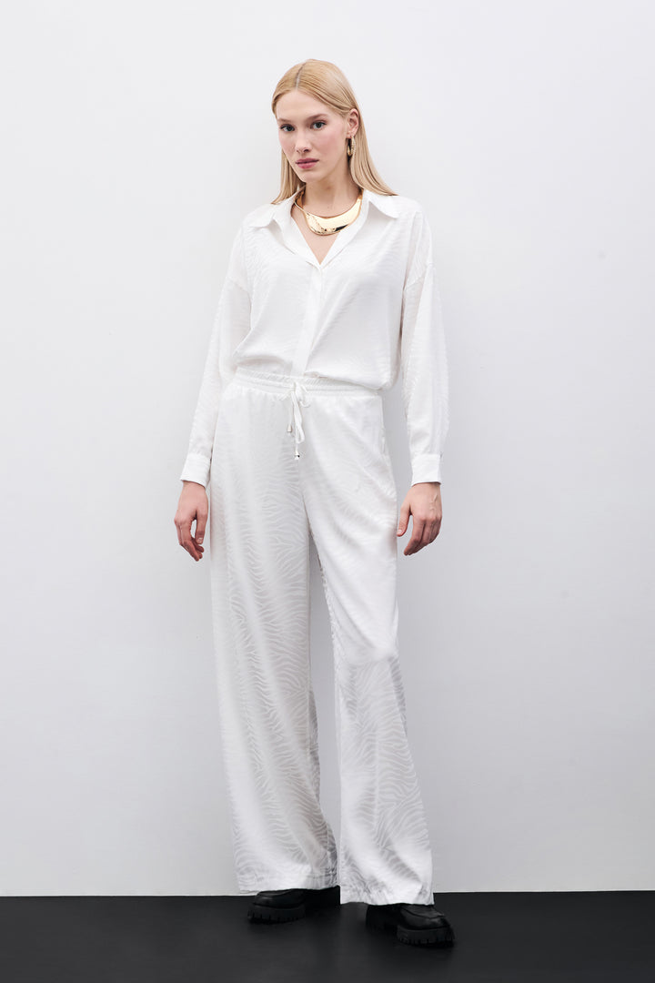 Sateen Pantalon ample à motifs zèbre - Écru