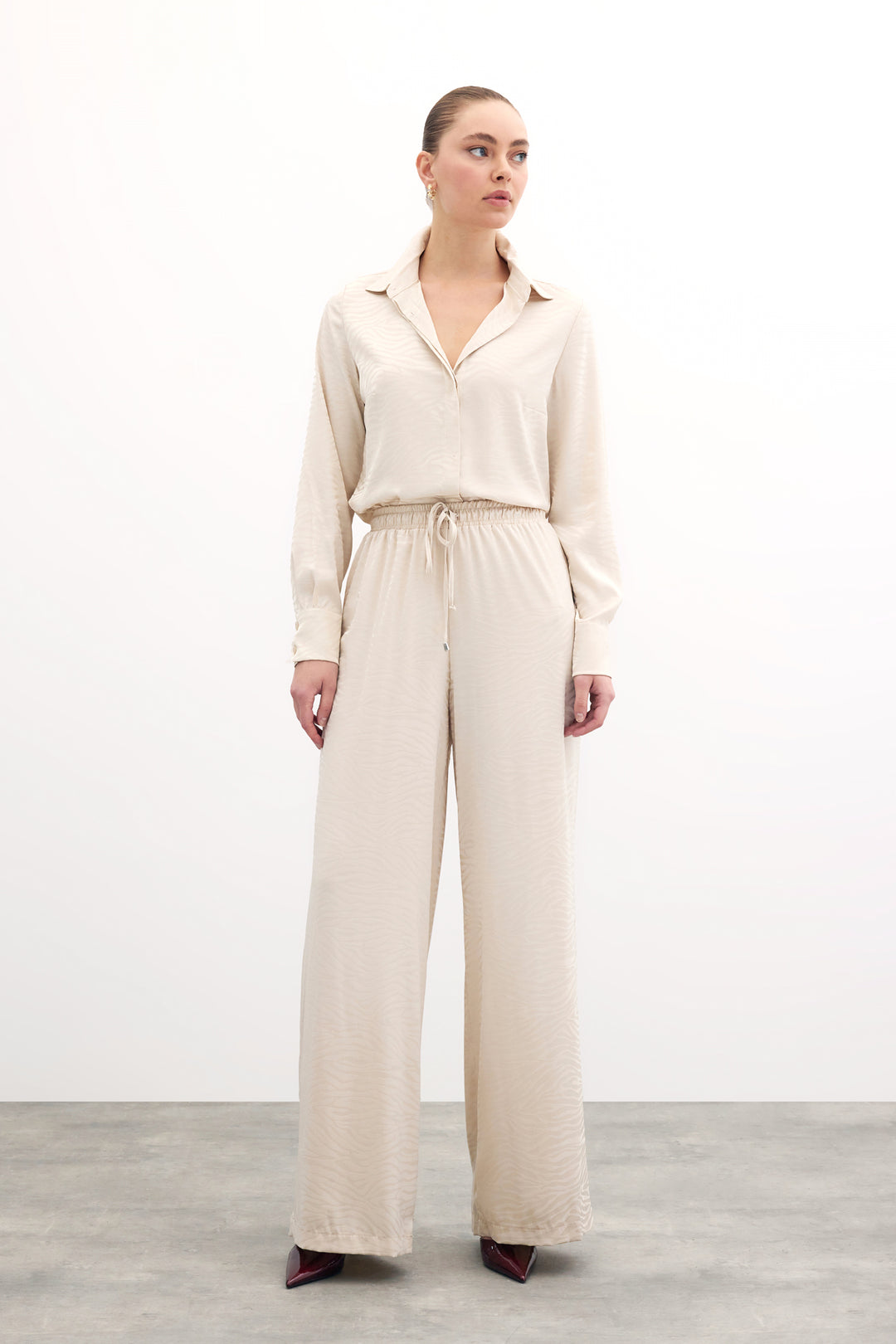 Sateen Pantalon Ample À Motif Zèbre - Pierre