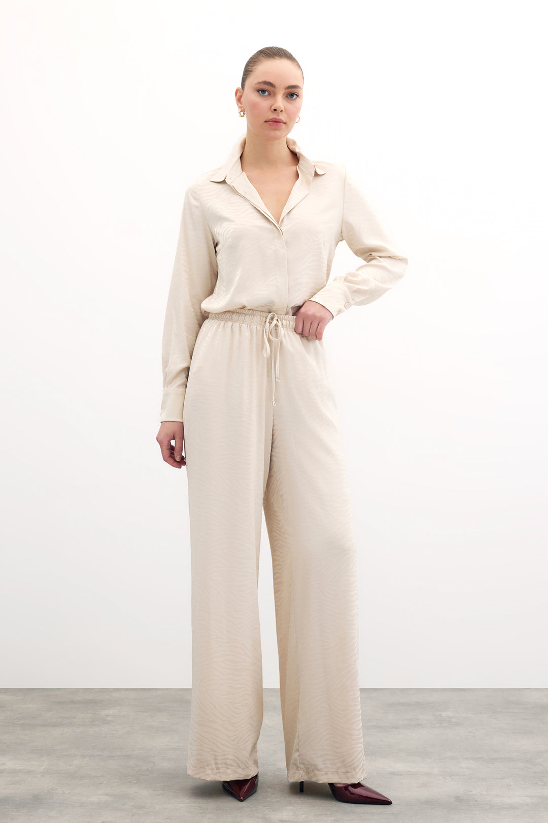 Sateen Pantalon Ample À Motif Zèbre - Pierre