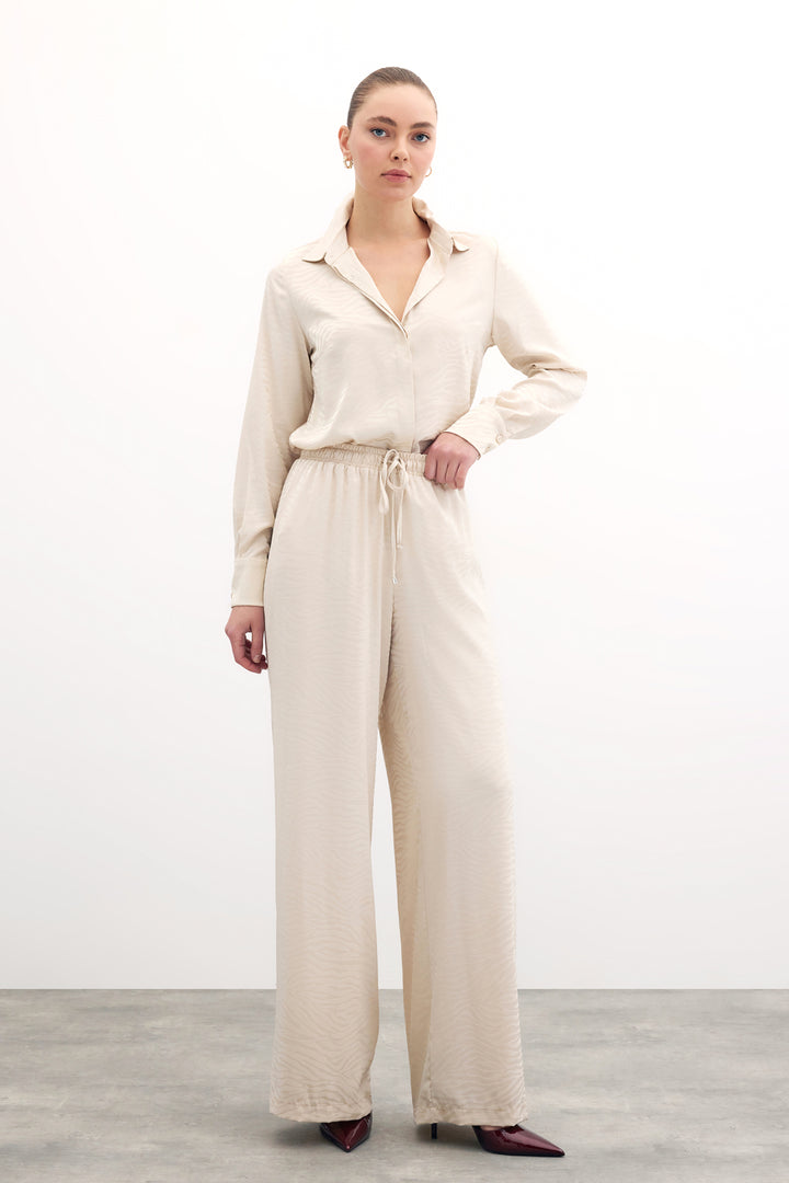 Sateen Pantalon Ample À Motif Zèbre - Pierre