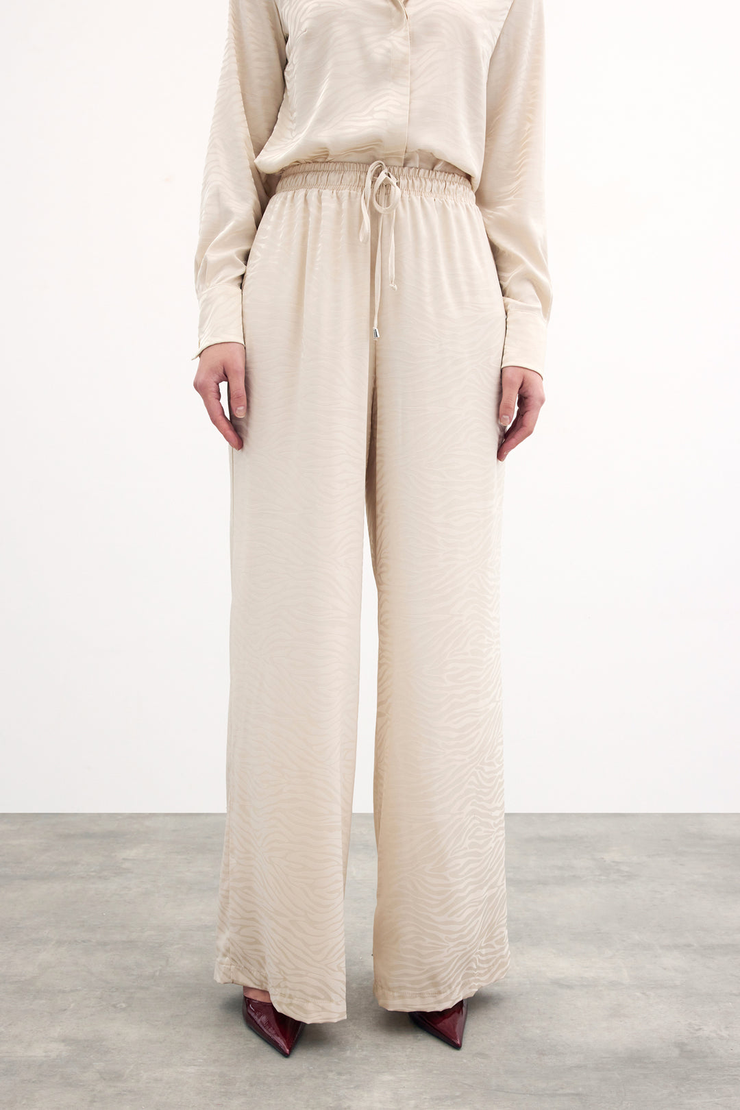 Sateen Pantalon Ample À Motif Zèbre - Pierre