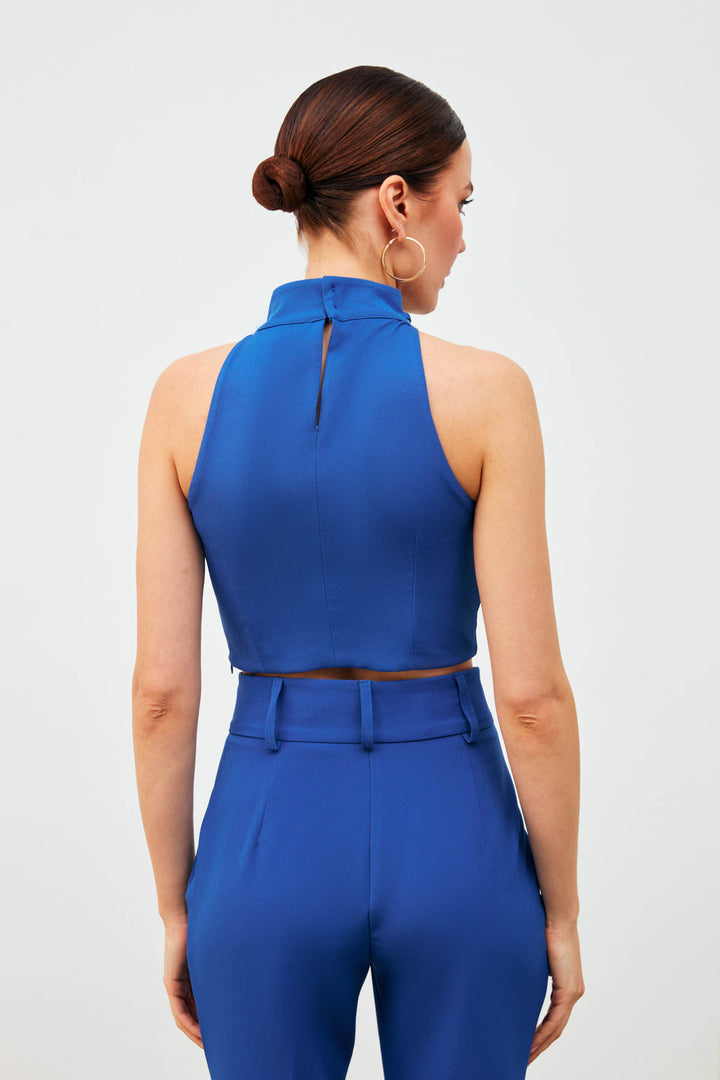 Sateen Top Court avec Accessoire en Chaîne - sax Bleu