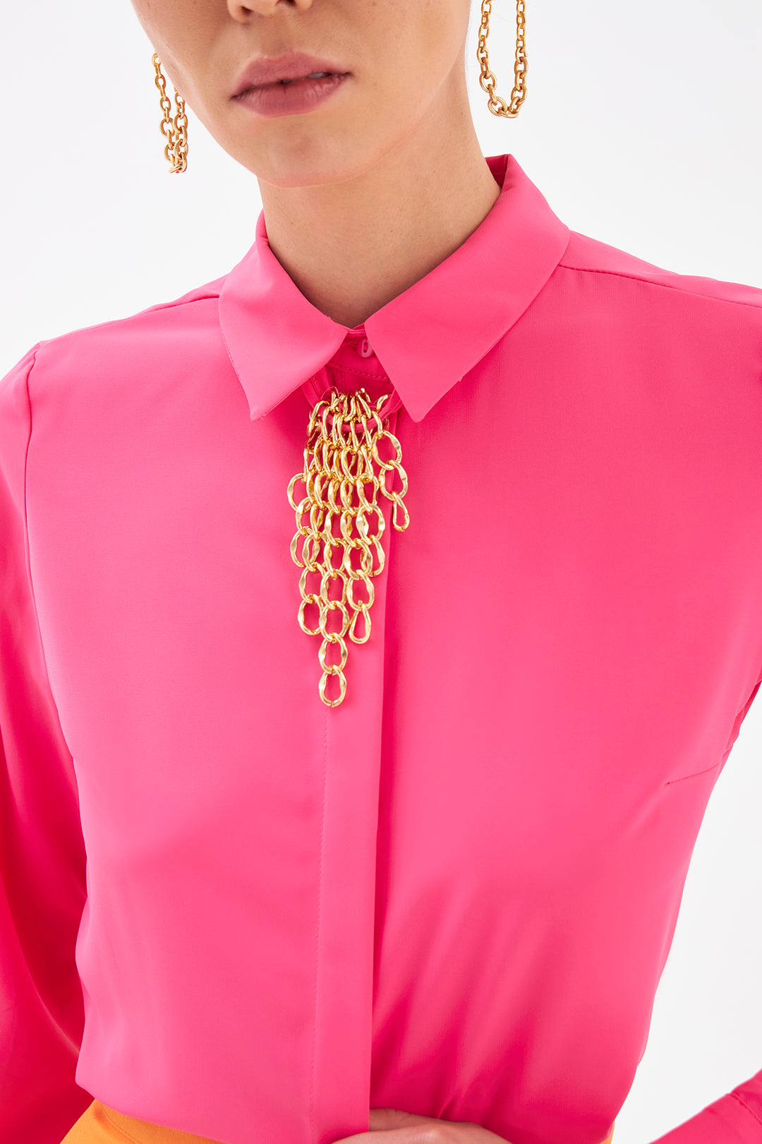 Sateen Chemise droite avec accessoire en chaîne - Fuchsia