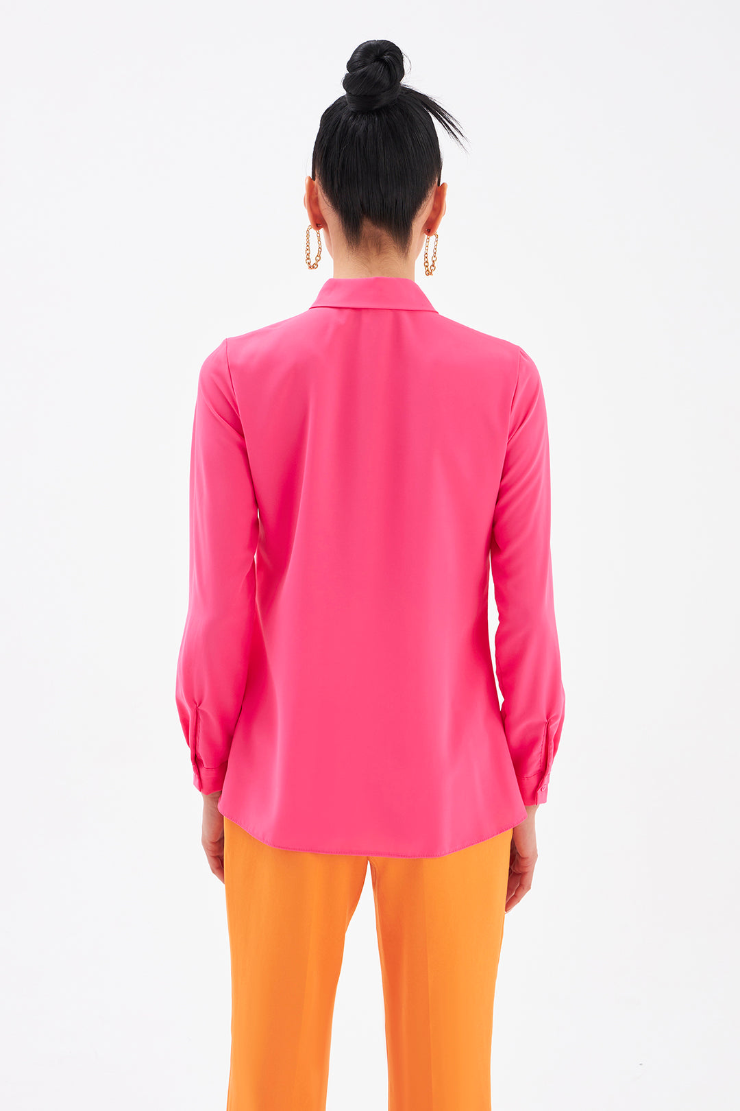 Sateen Chemise droite avec accessoire en chaîne - Fuchsia