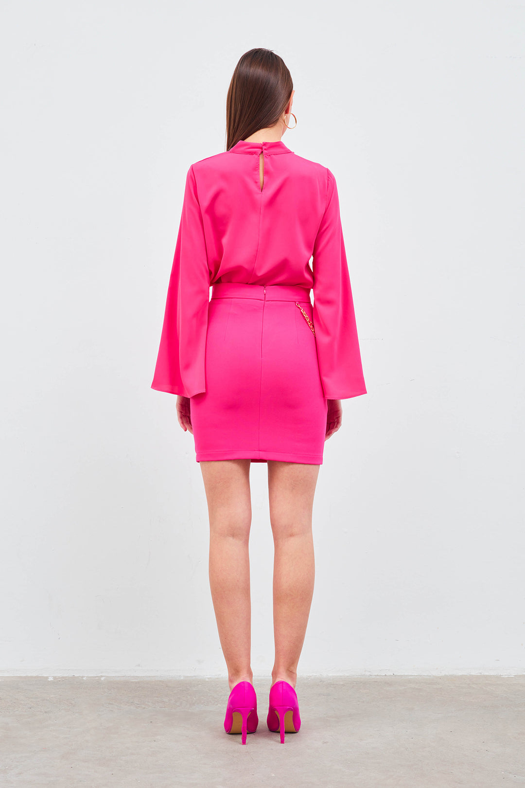 Sateen Jupe Mini avec Accessoire en Chaîne - Fuchsia